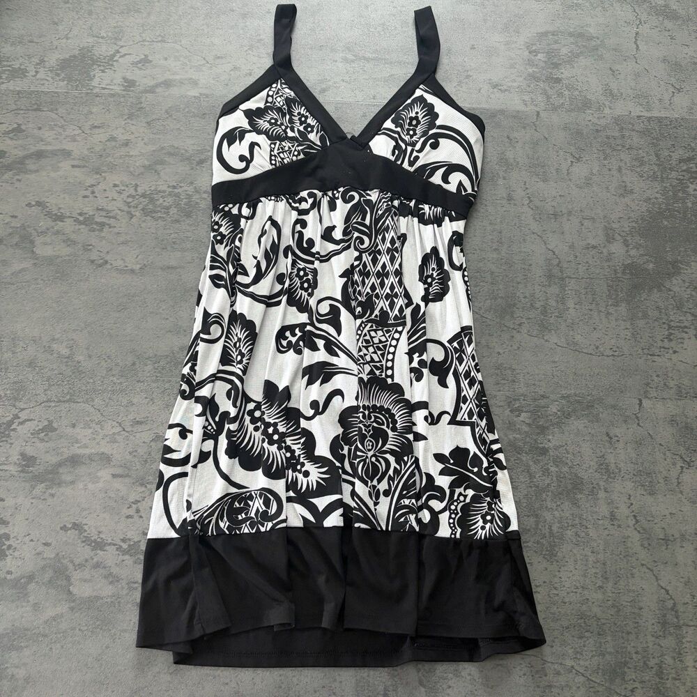 Vintage Y2K 90s Wet Seal Size M Black White Floral Babydoll Strappy Slip Top